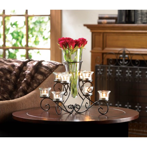 Scrollwork Candle Stand With Vase